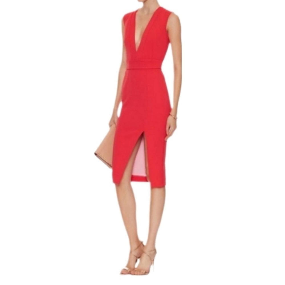 Nicholas Red Deep V Midi Dress Size 6